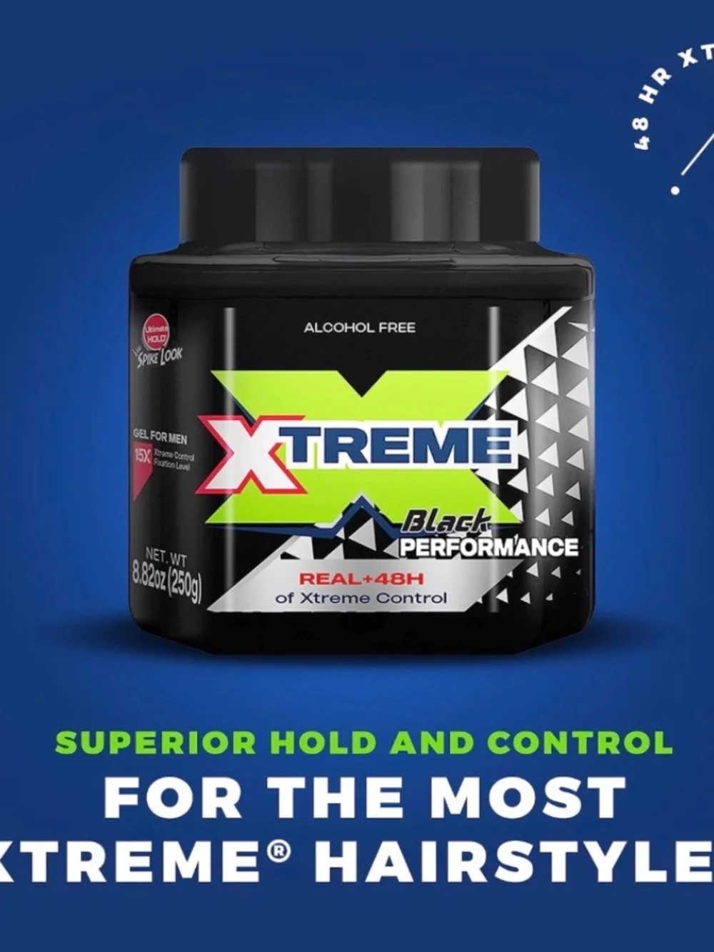 Xtreme Black Performance Hair Gel Real + 48H of Xtreme Control 8.81 Oz